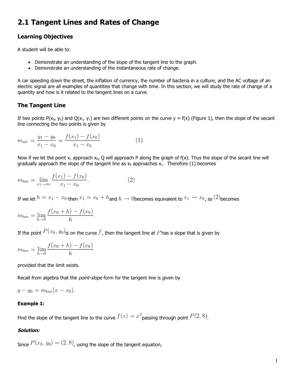 Tangent Lines and Rates of Change