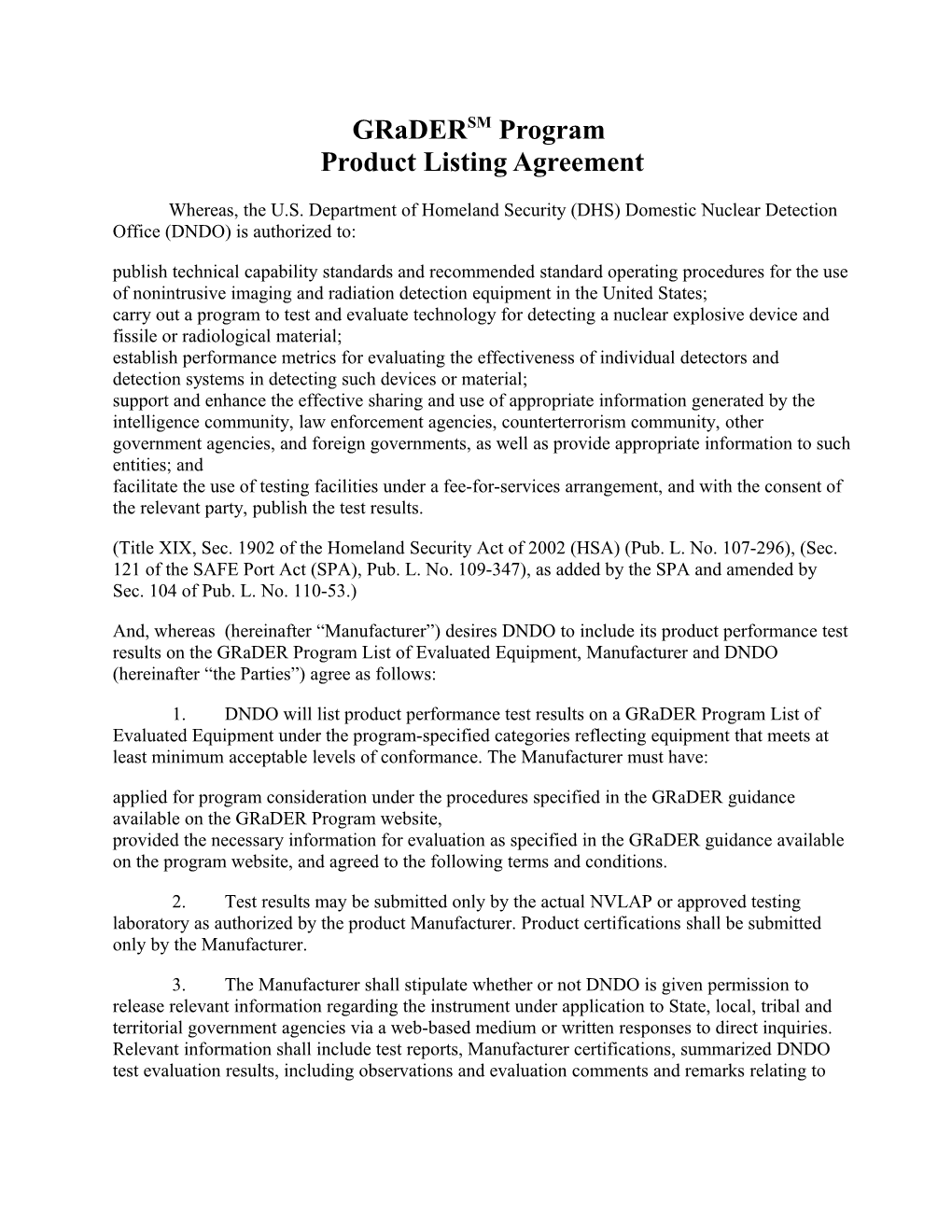 Gradersm Program Product Listing Agreement