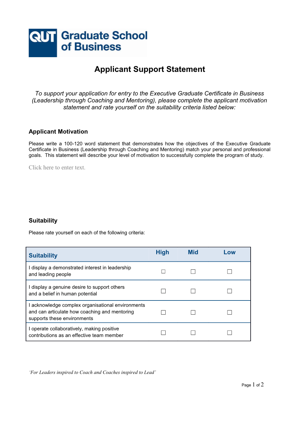 Applicant Support Statement