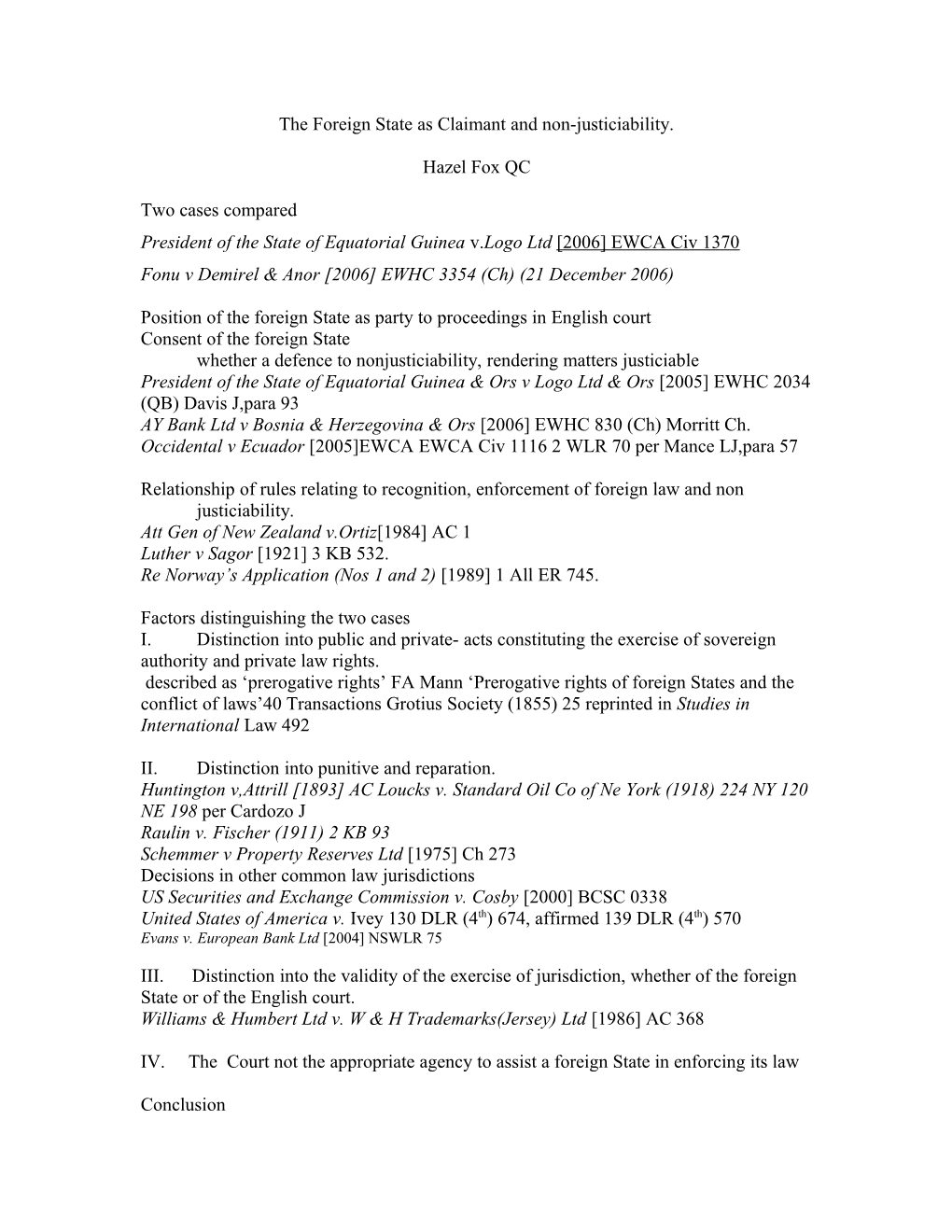 State As Claimant and Non-Justiciability