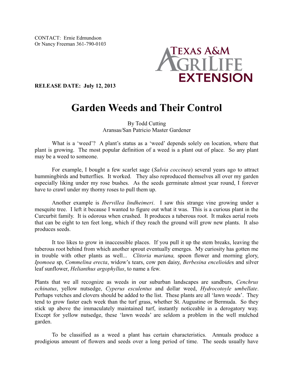 Garden Weeds and Their Control