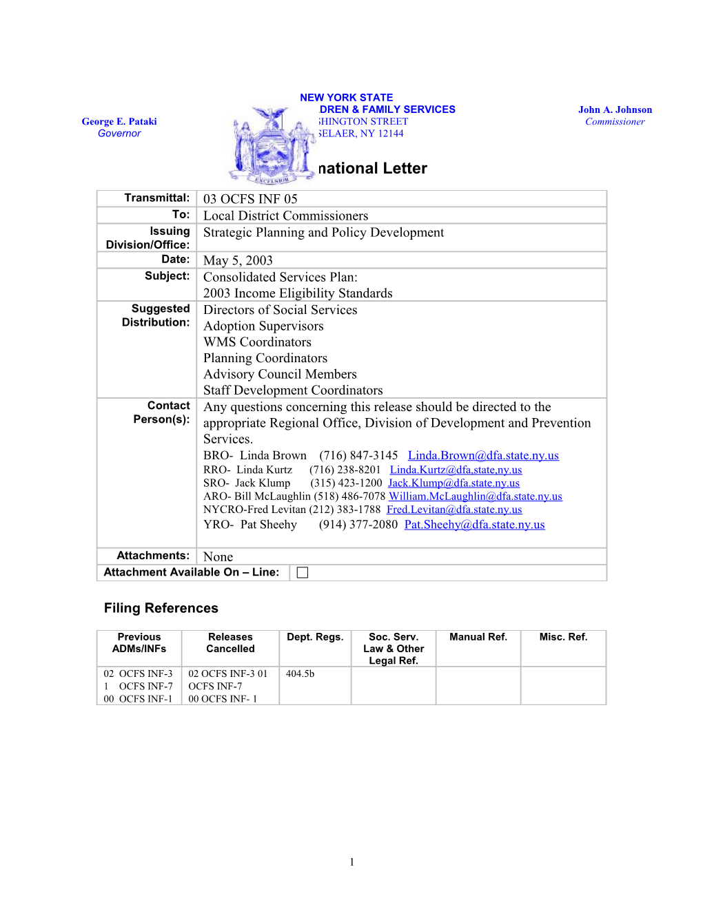 Consolidated Service Plan: 2003 Eligibility Standards