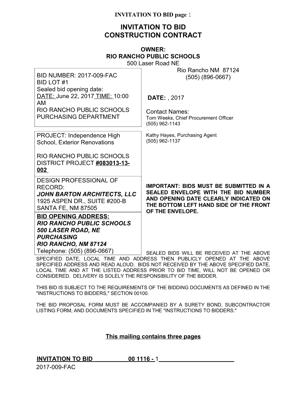 INVITATION to BID Page 1