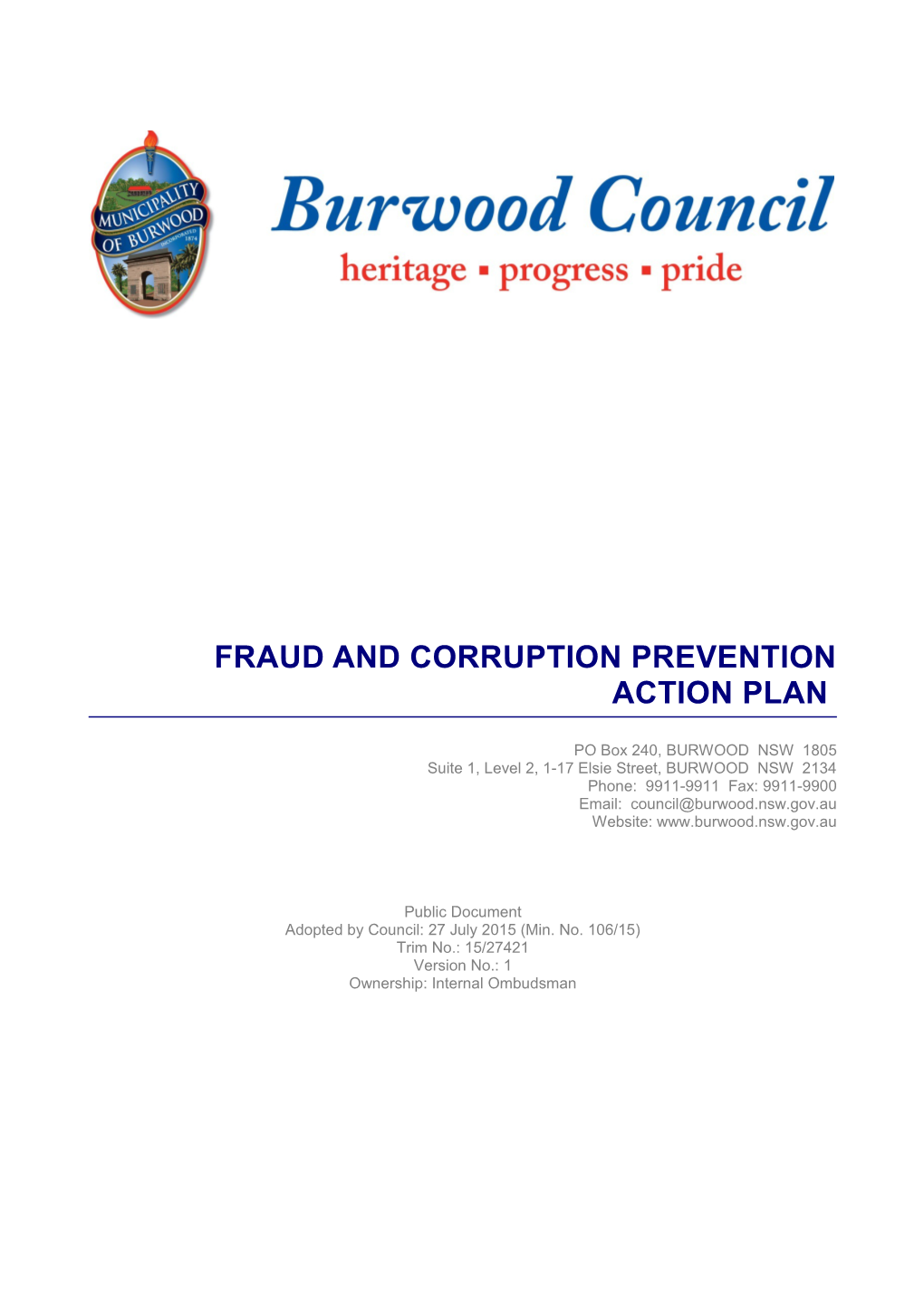 Fraud and Corruption Prevention Action Plan