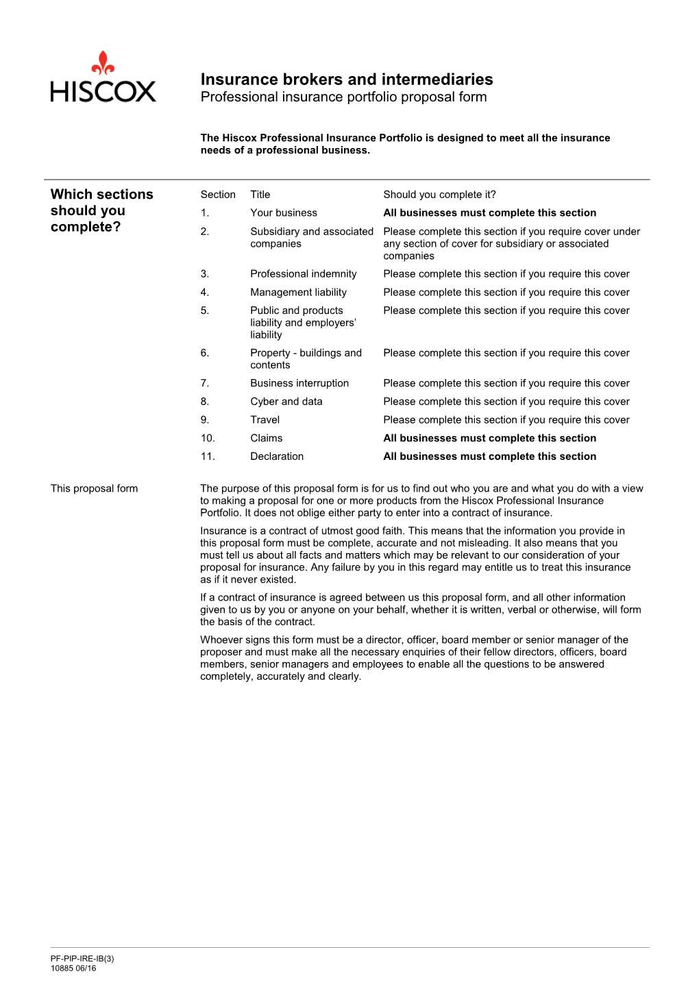 Insurance Brokers Proposal Form (Ireland)