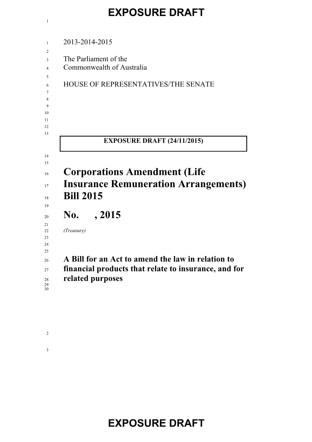 Corporations Amendment (Life Insurance Remuneration Arrangements) Bill 2015