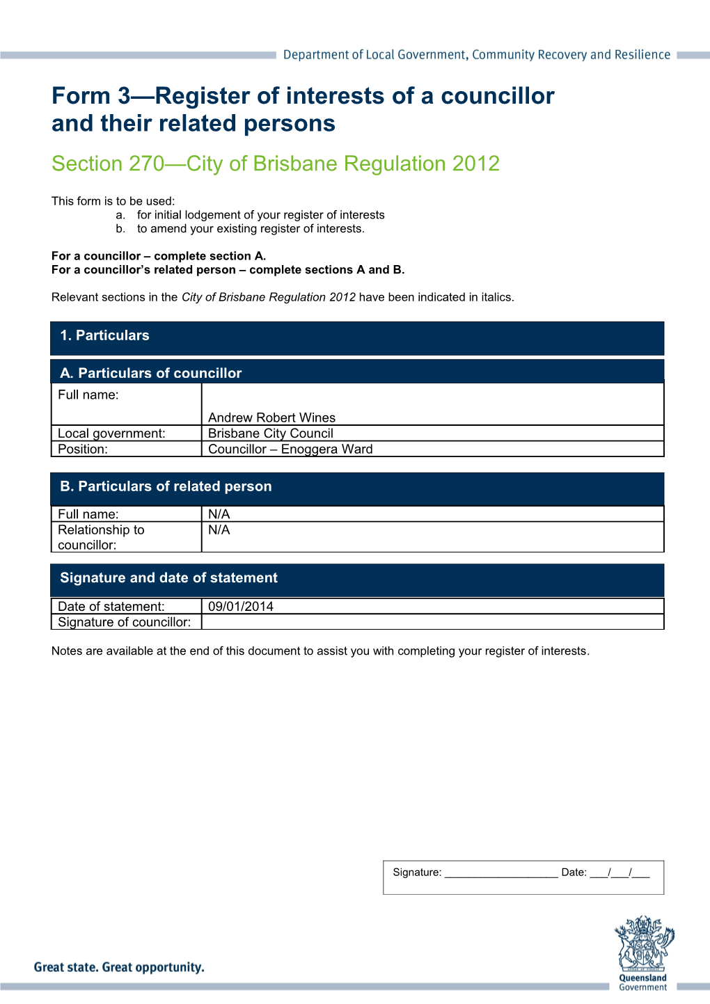 Form 3 - Register of Interests of a Councillor and Their Related Persons s1