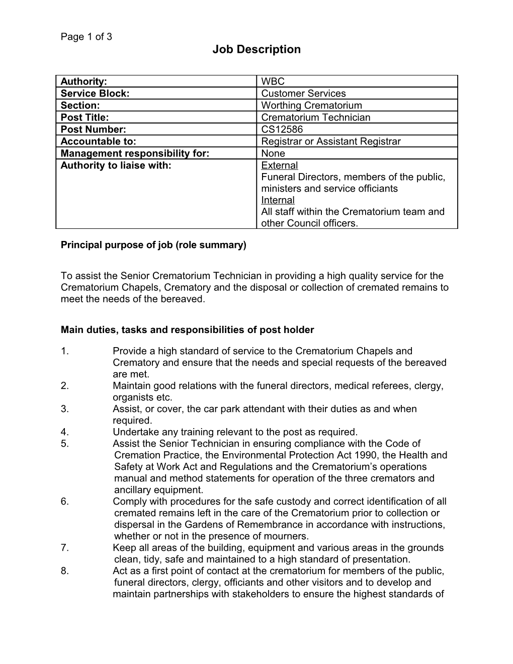 Principal Purpose of Job (Role Summary)