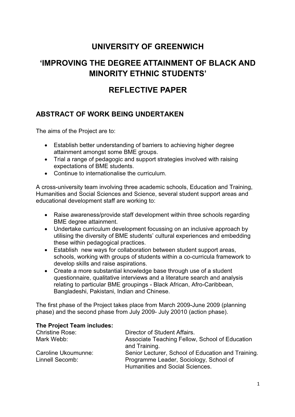 Improving the Degree Attainment of Black and Minority Ethnic Students