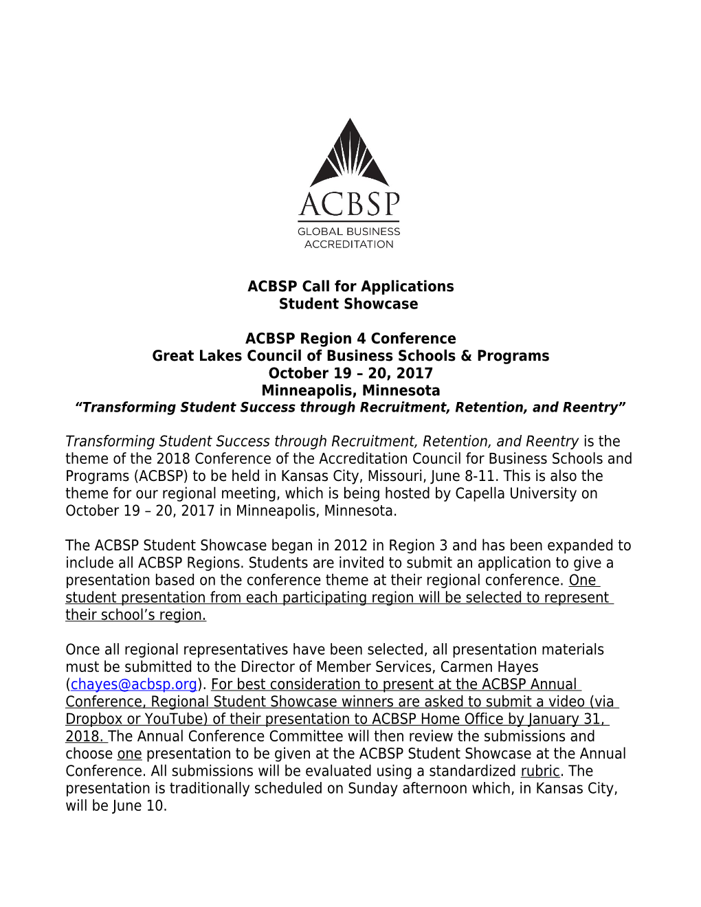 ACBSP Call for Applications