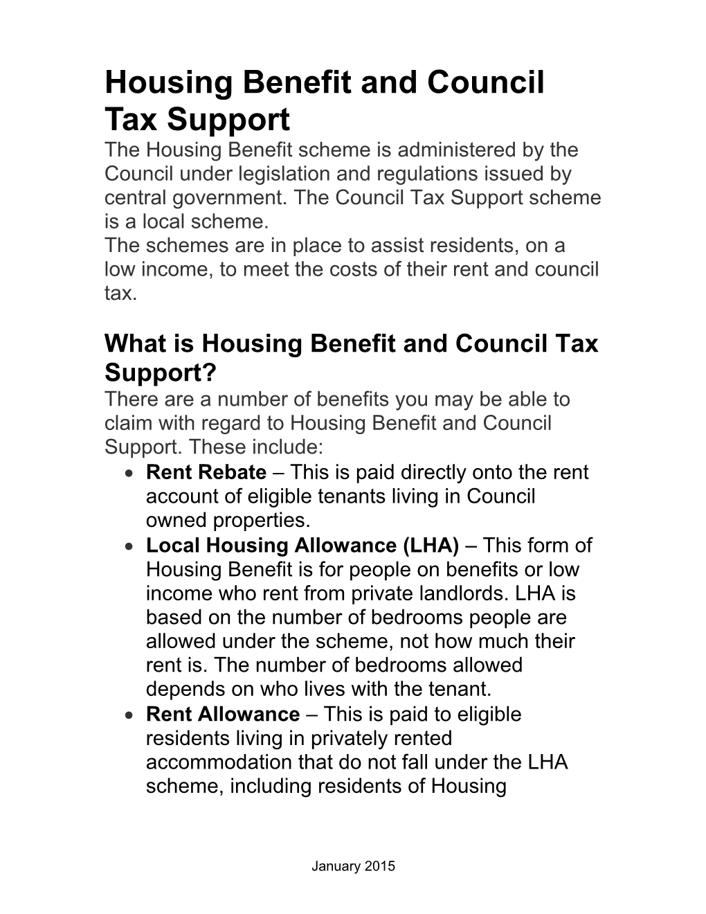 Housing Benefit and Council Tax Support