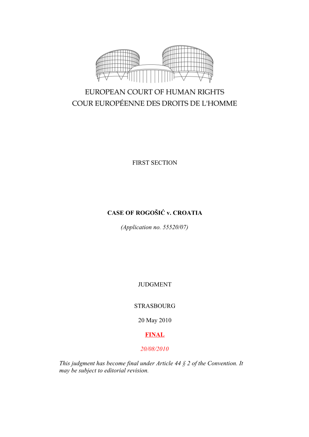 CASE of ROGOŠIĆ V. CROATIA