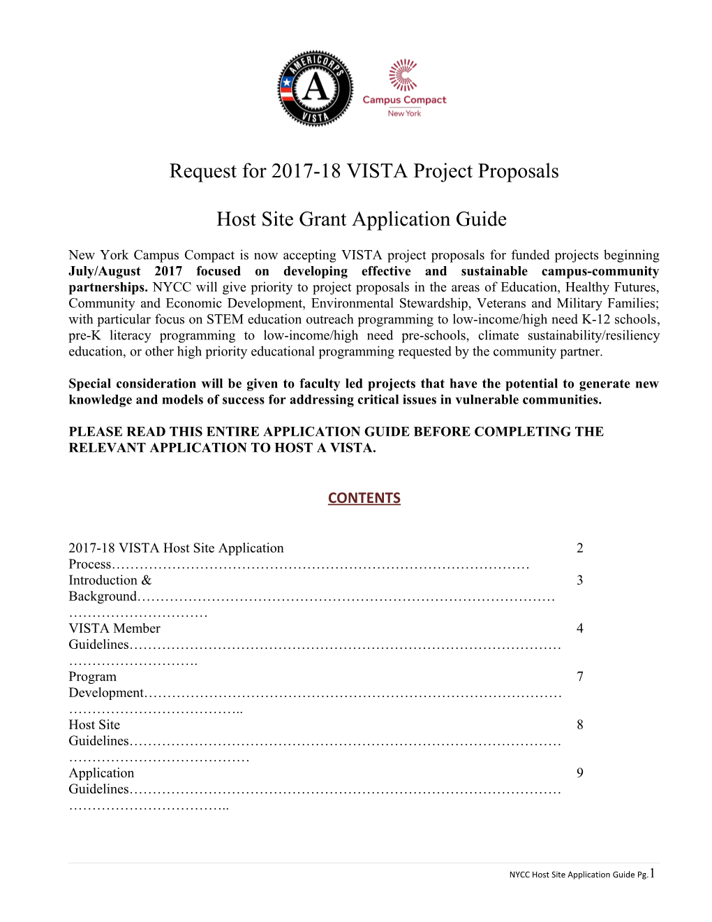 2017-18 VISTA Host Site Application Process