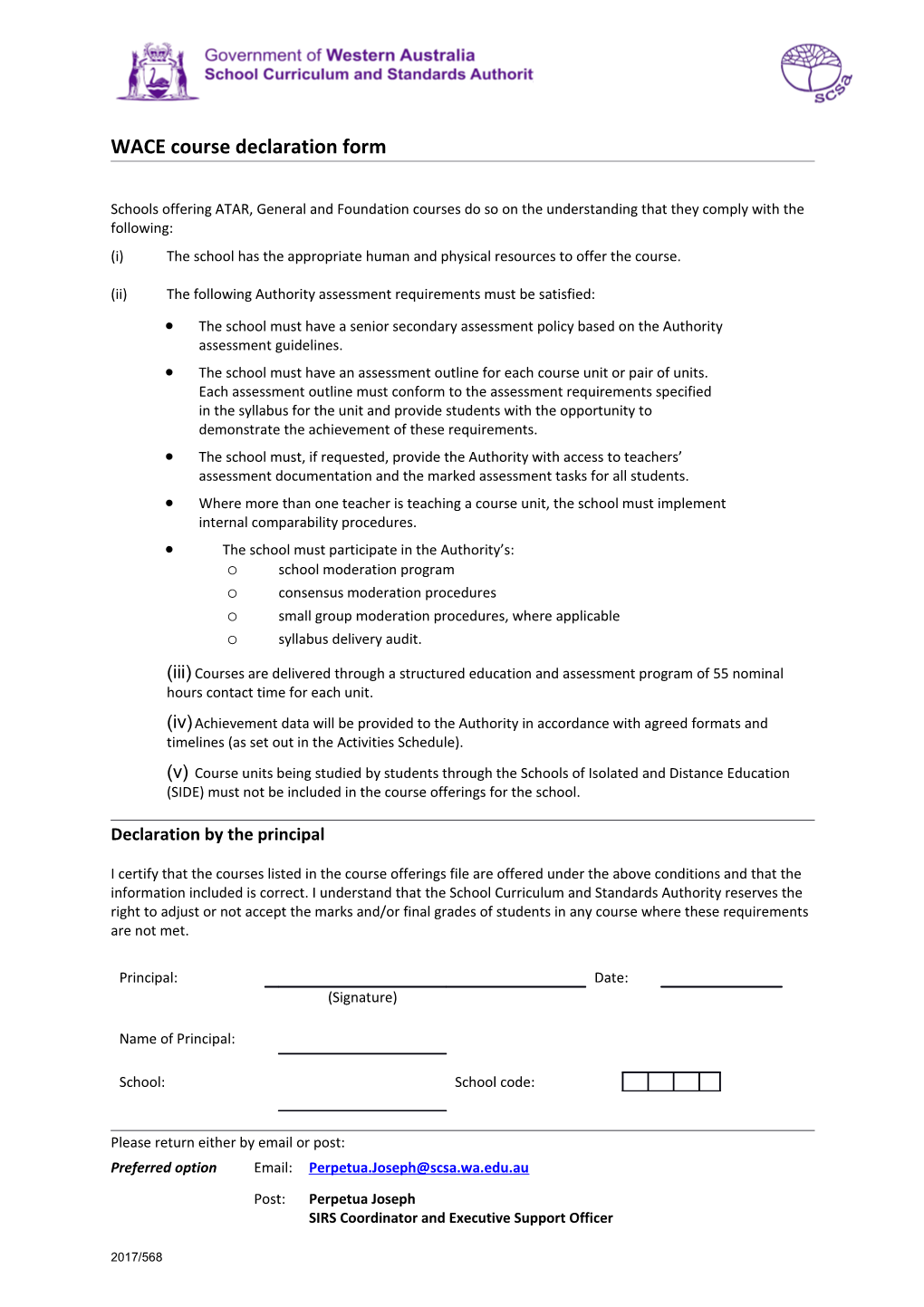 WACE Course Declaration Form
