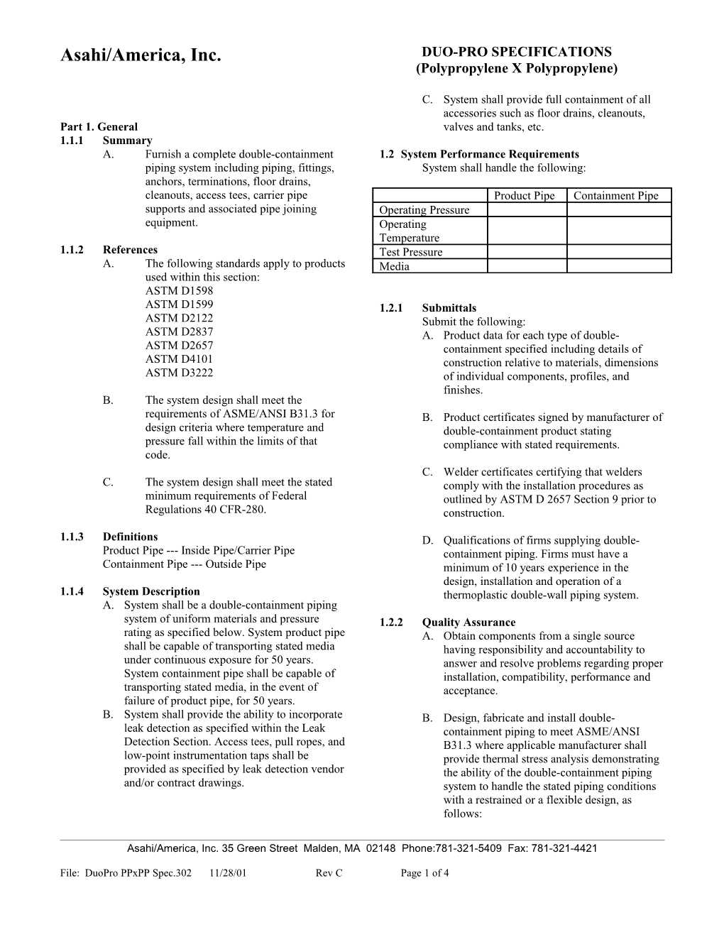 Duo-Pro Specifications