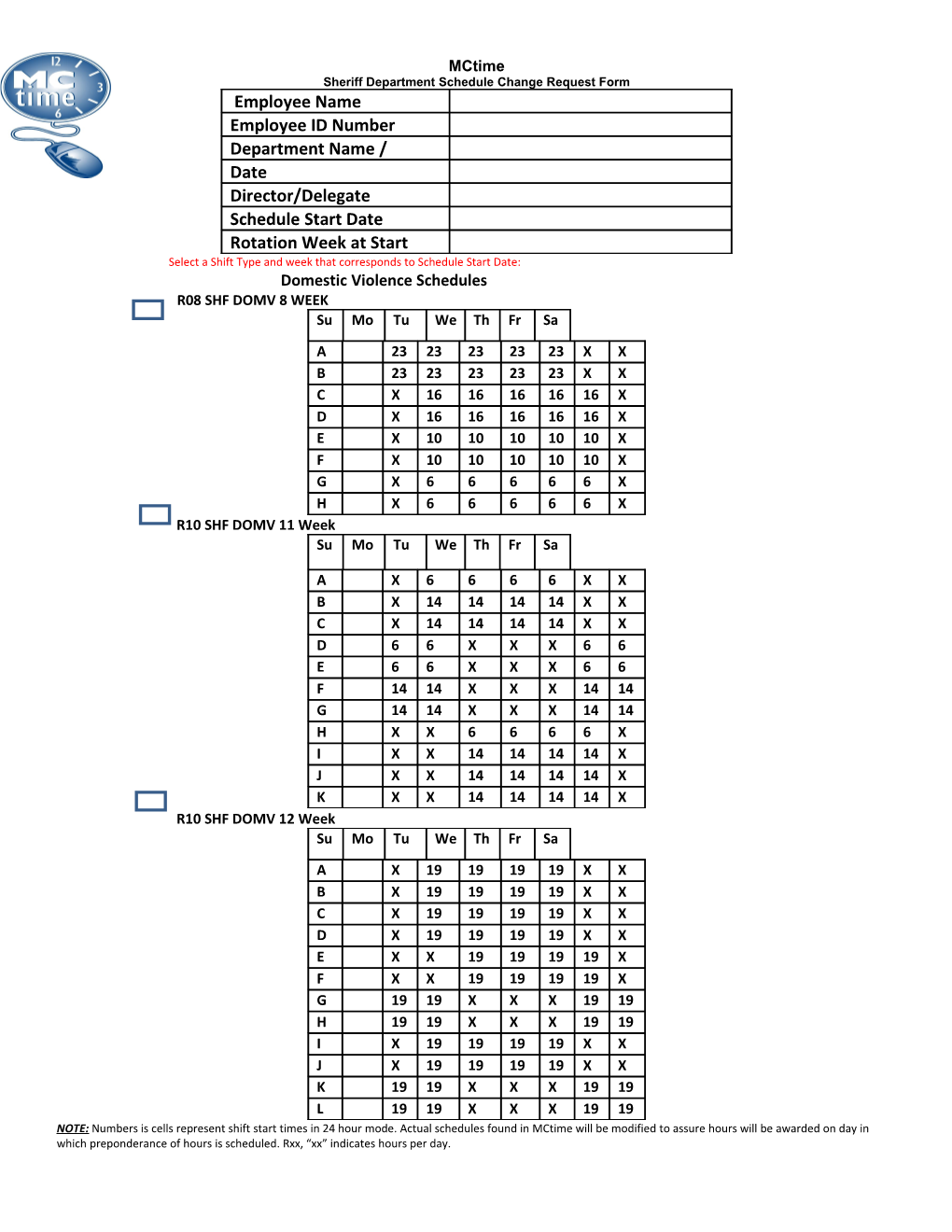 Sheriff Department Schedule Change Request Form