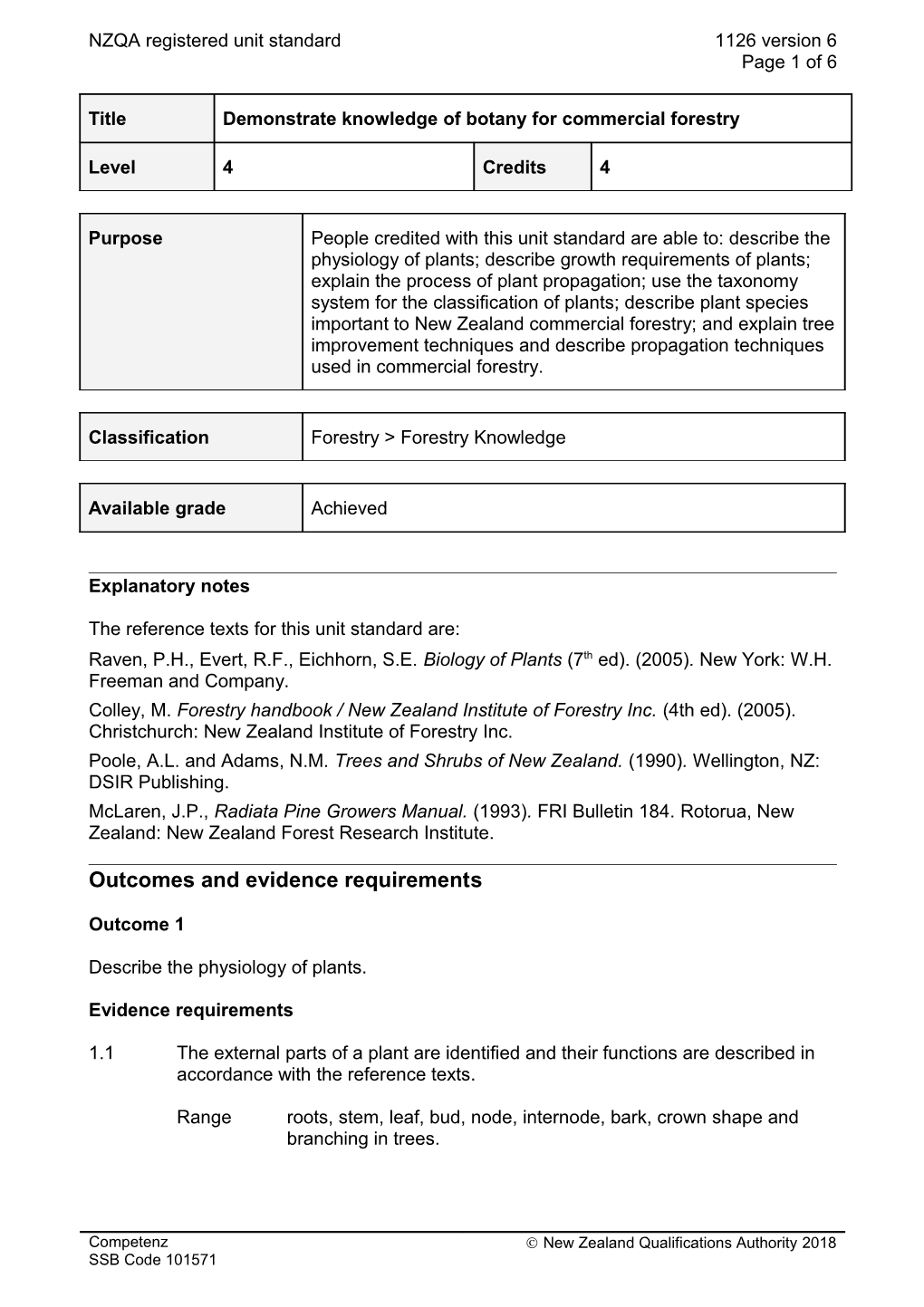 1126 Demonstrate Knowledge of Botany for Commercial Forestry