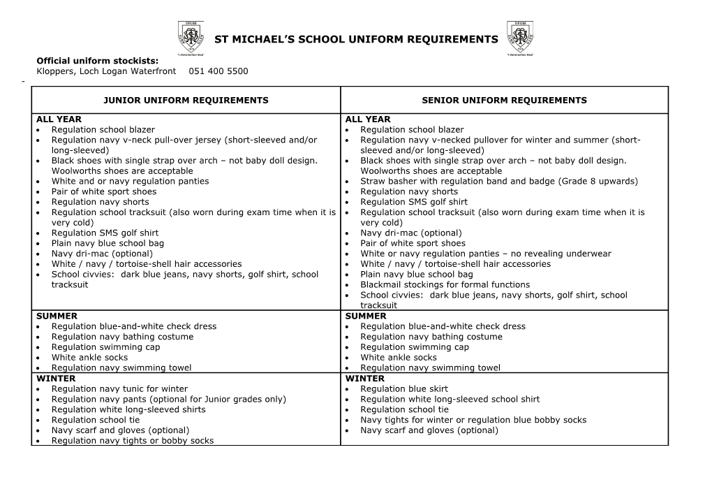 St Michael S School Uniform Requirements