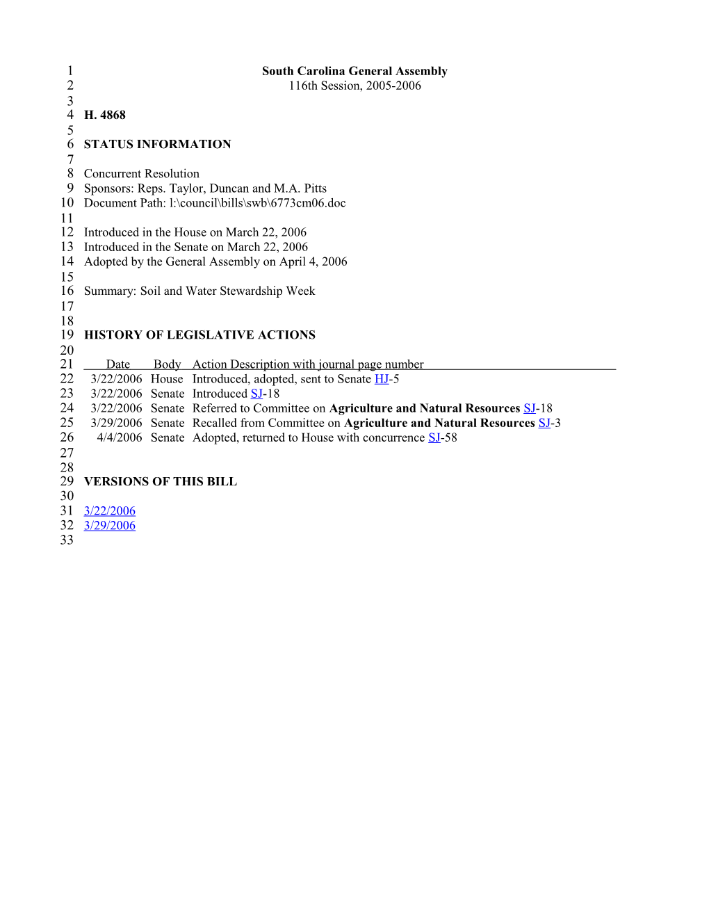 2005-2006 Bill 4868: Soil and Water Stewardship Week - South Carolina Legislature Online