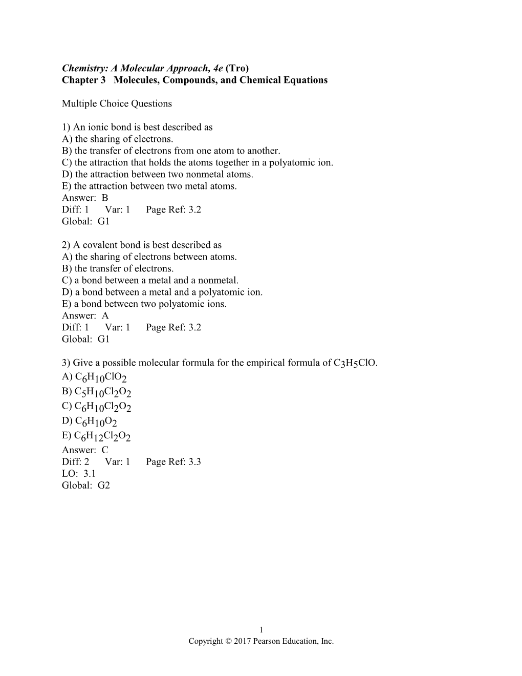 Chemistry: a Molecular Approach, 4E (Tro)