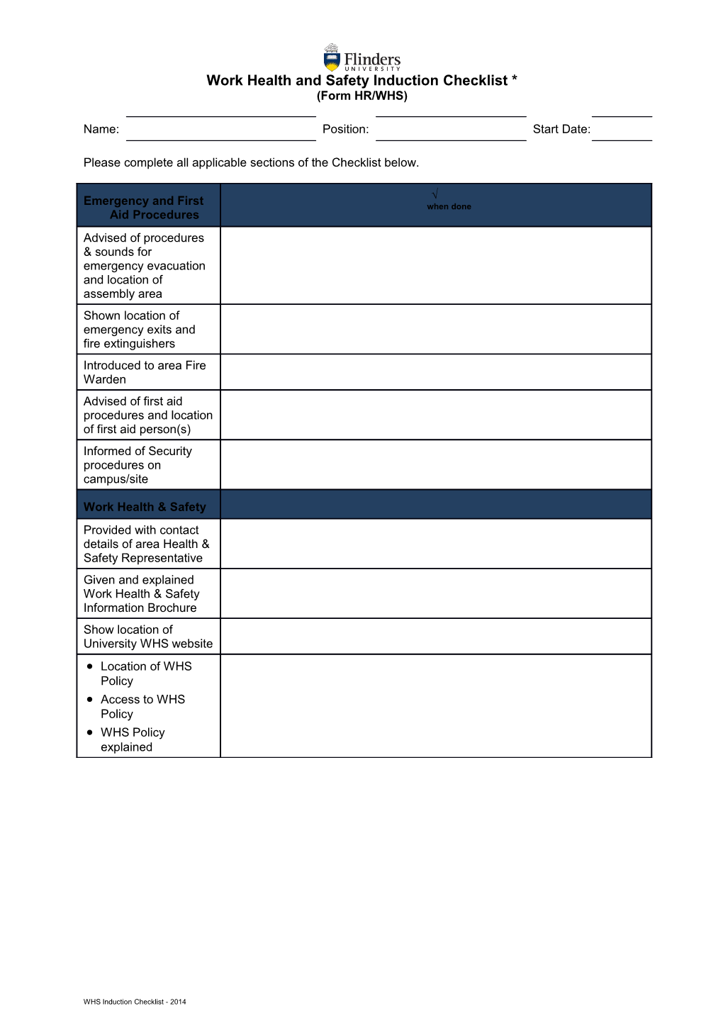 Maintenance Induction Checklist