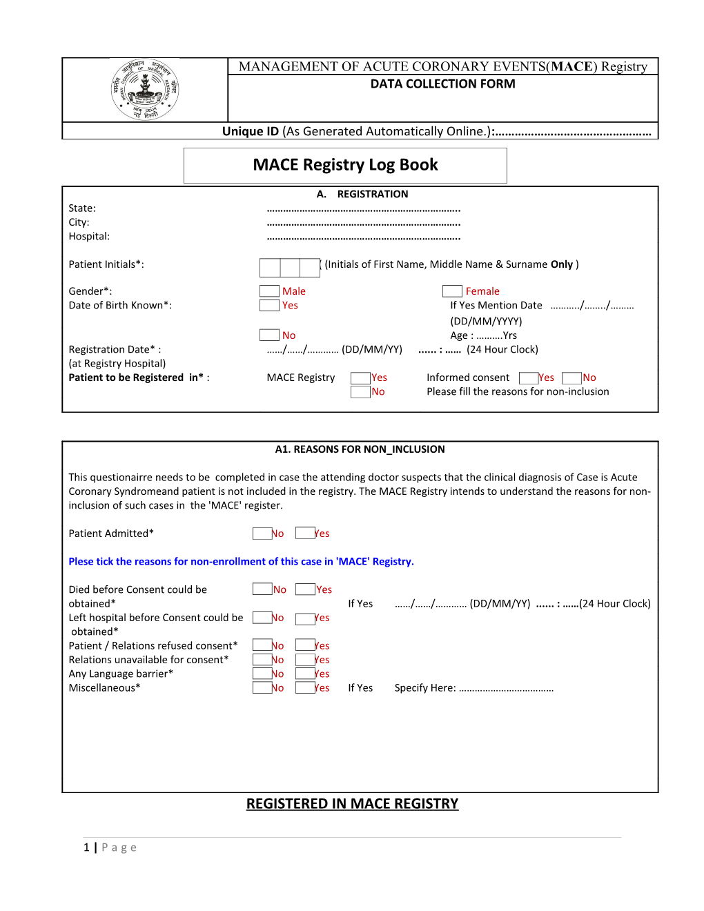 Registered in Mace Registry