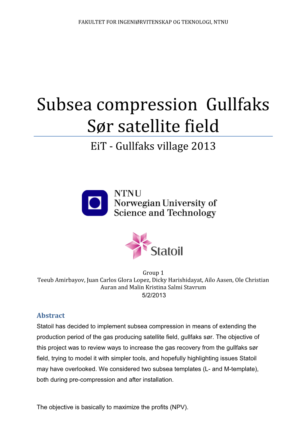 Subsea Compression Gullfaks Sør Satellite Field