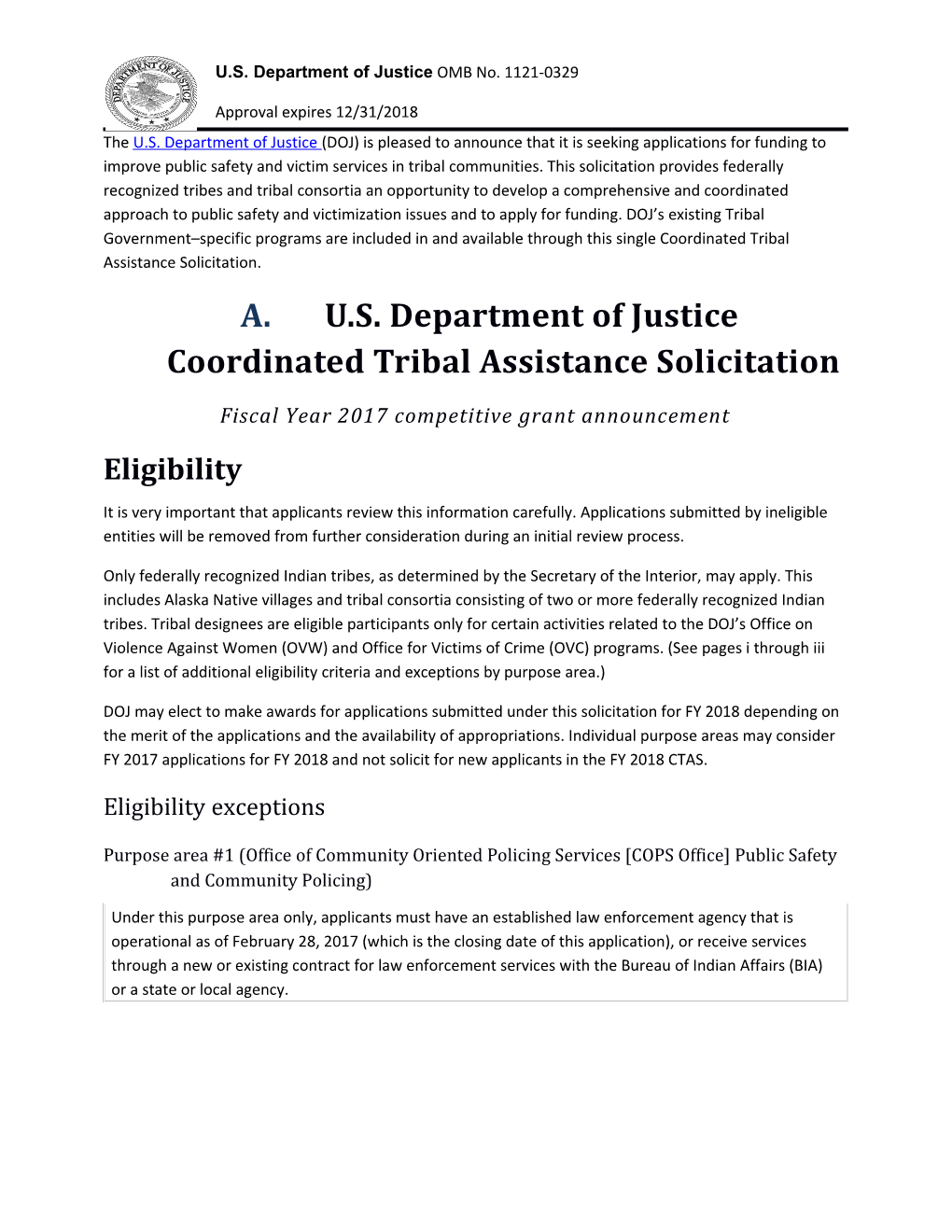 U.S. Department of Justicecoordinated Tribal Assistance Solicitation