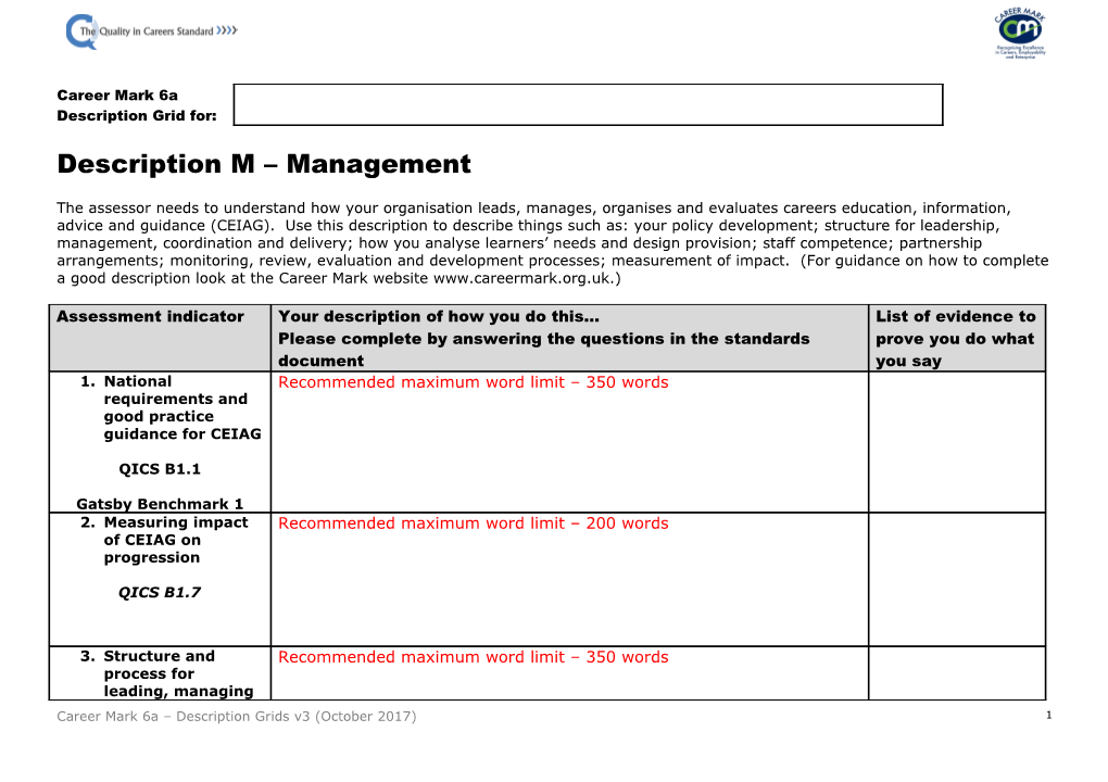 Career Mark 5A Audit and Action Plan Grid For