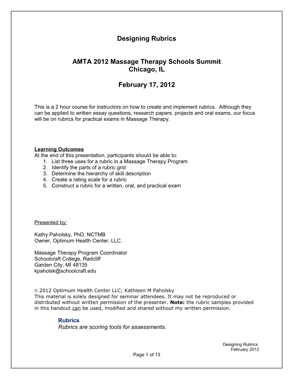 AMTA 2012 Massage Therapy Schools Summit