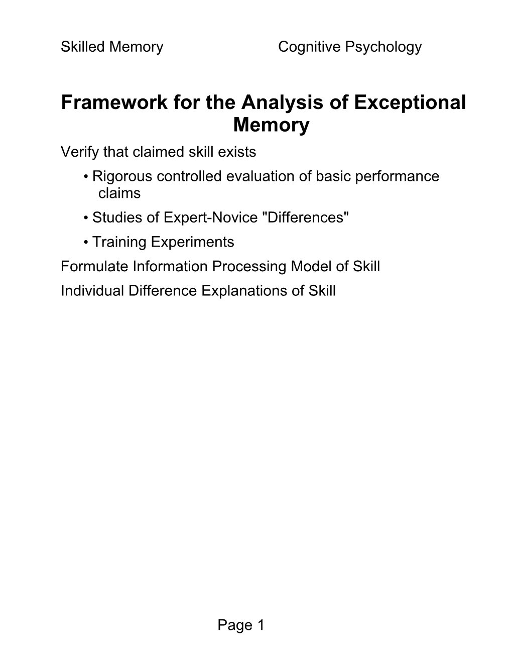 Framework for the Analysis of Exceptional Memory