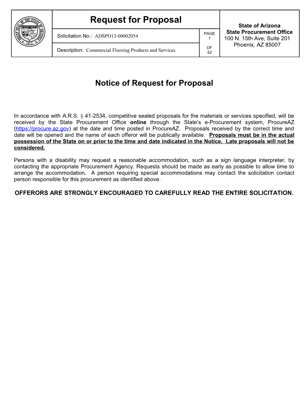 Notice of Request for Proposal