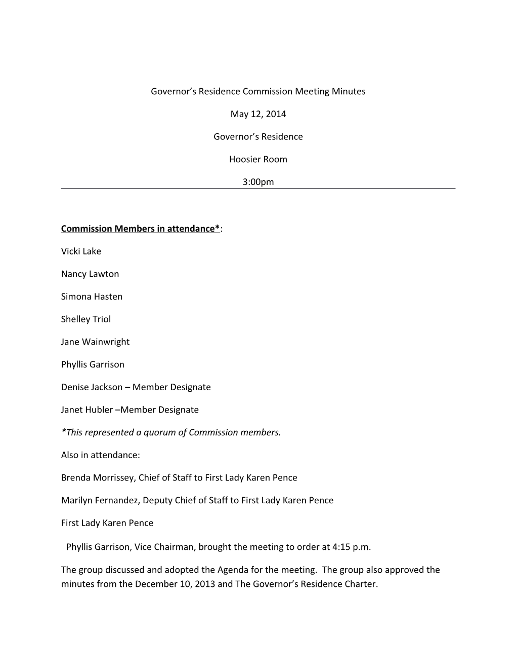 Governor S Residence Commission Meeting Minutes