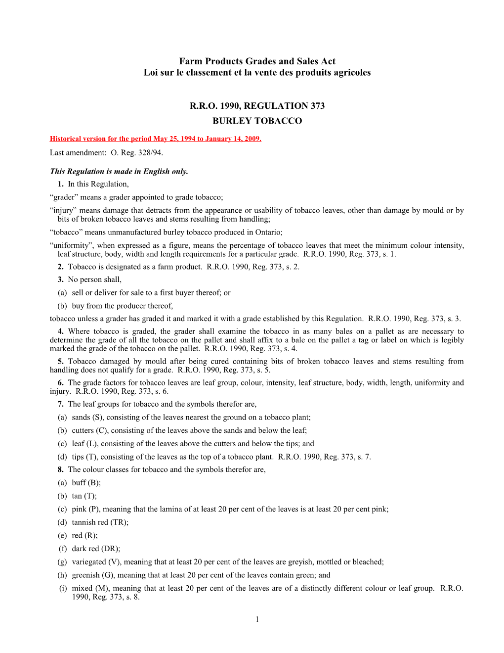 Farm Products Grades and Sales Act - R.R.O. 1990, Reg. 373