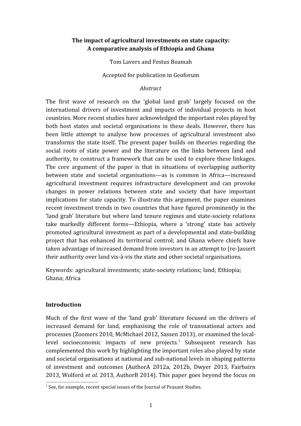 The Impact of Agricultural Investments on State Capacity