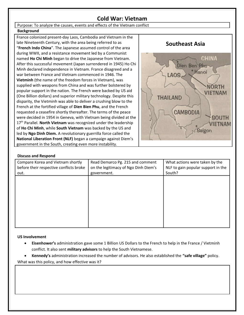Purpose: to Analyze the Causes, Events and Effects of the Vietnam Conflict