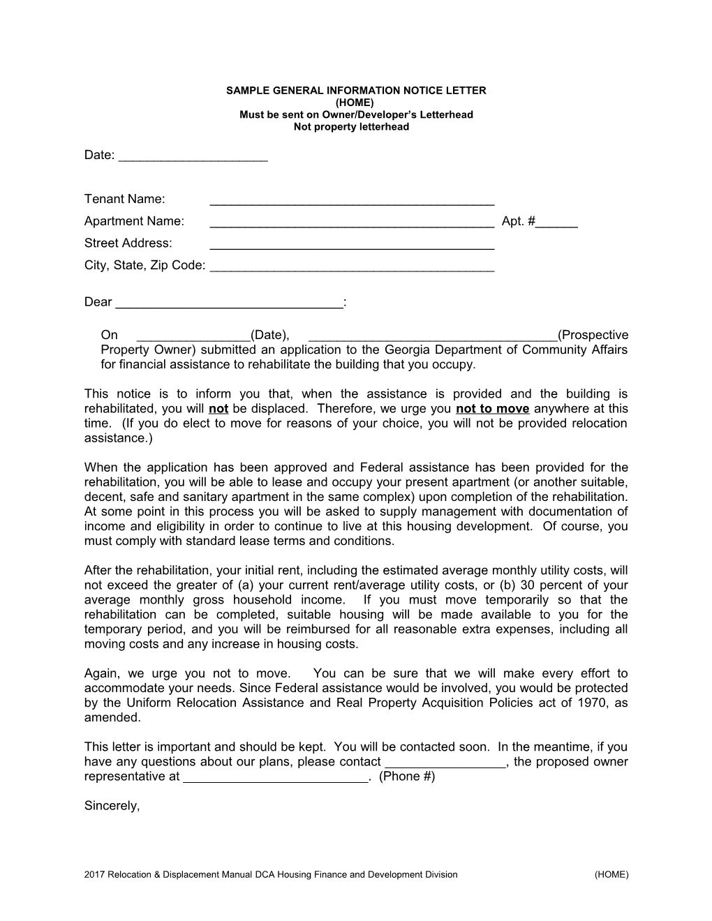 Sample General Information Notice Letter