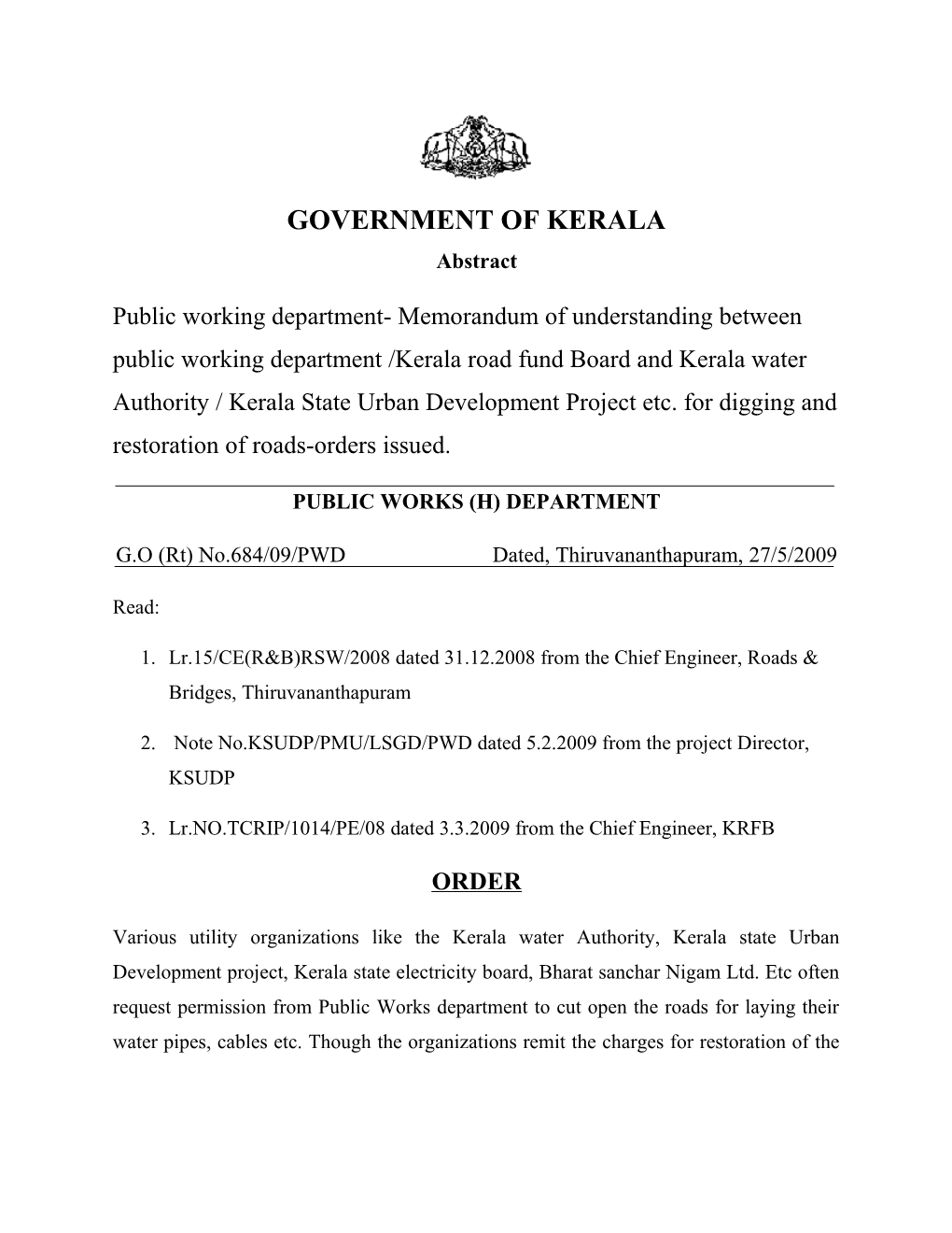 GOVERNMENT of KERALA Abstract