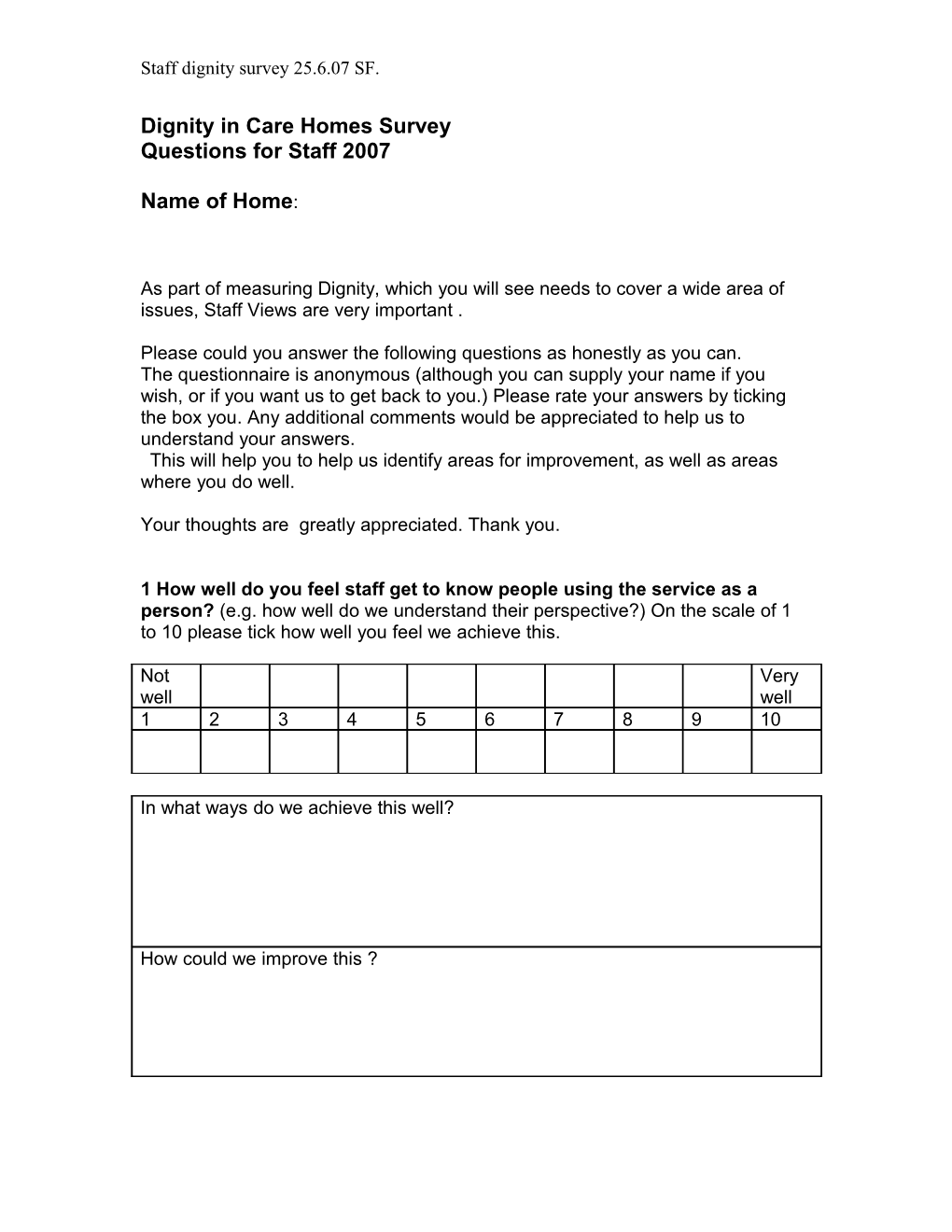 Dignity in Care Homes Survey