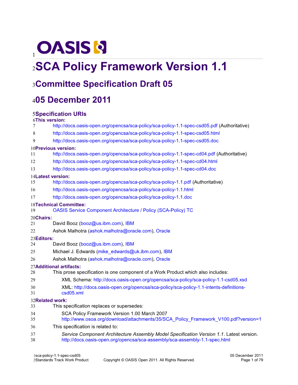 SCA Policy Framework Version 1.1