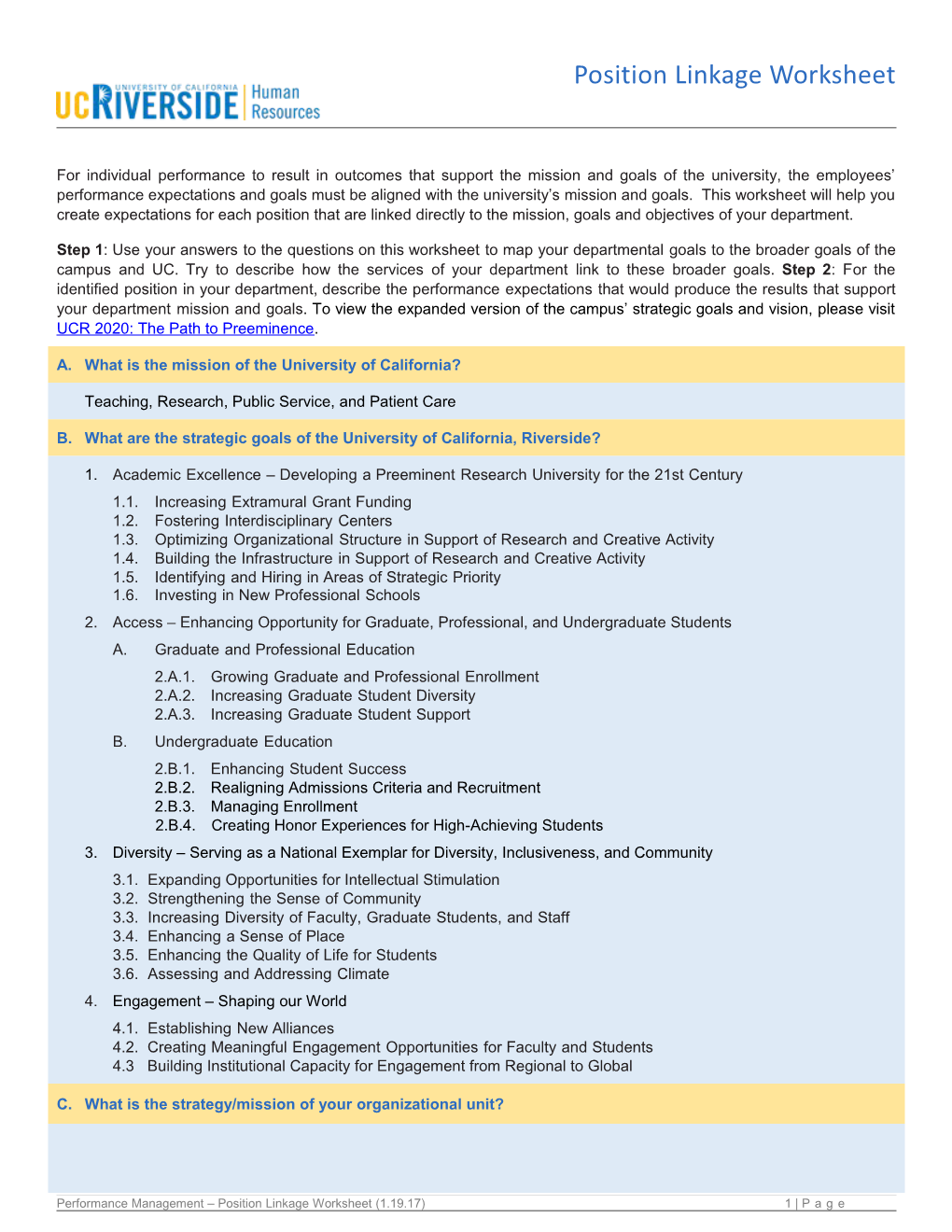 Performance Management Position Linkage Worksheet (1.19.17) 1 Page