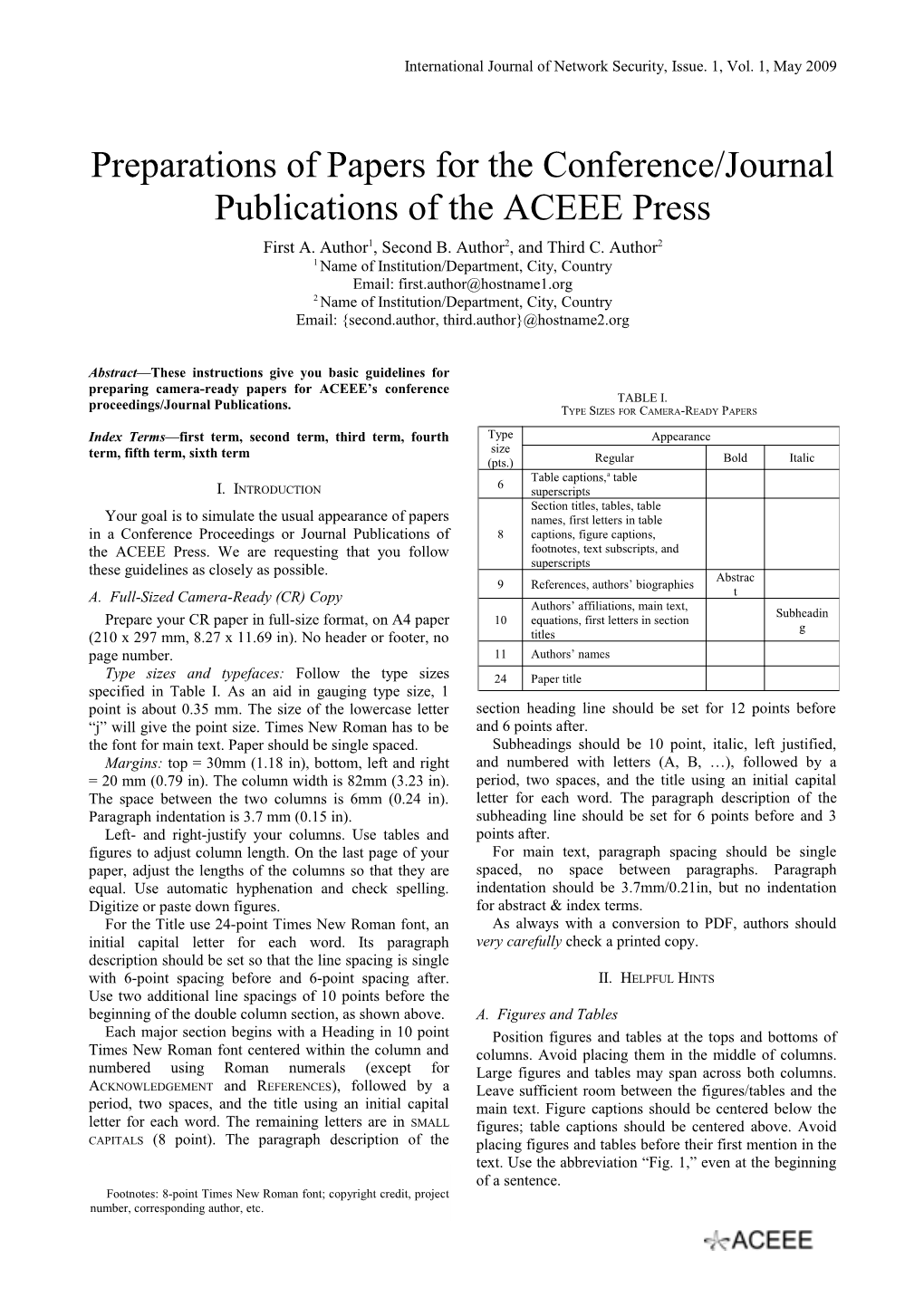 Preparations of Papers for the Conference/Journalpublications of the Aceeepress