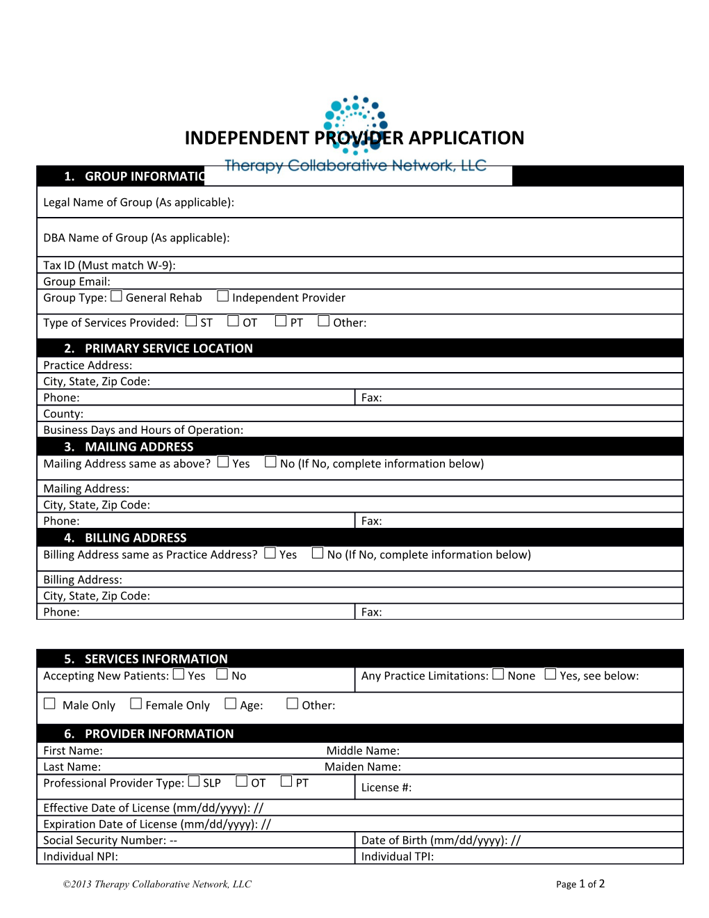 Independent Provider Application