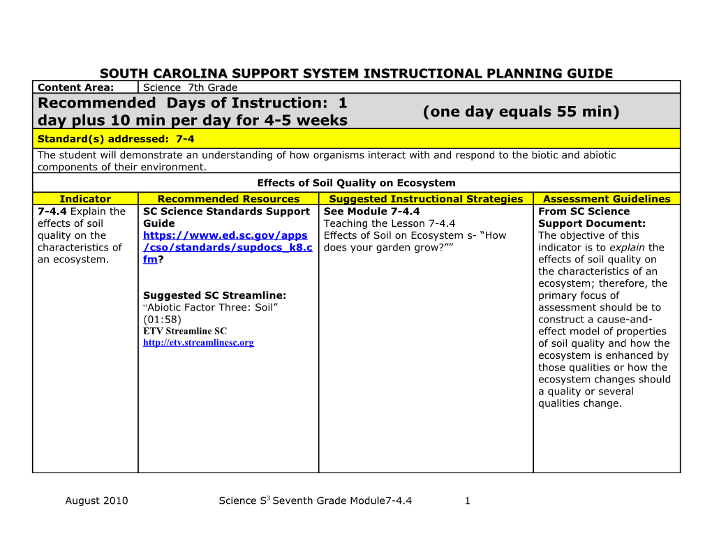 South Carolina Support System Instructional Planning Guide s3