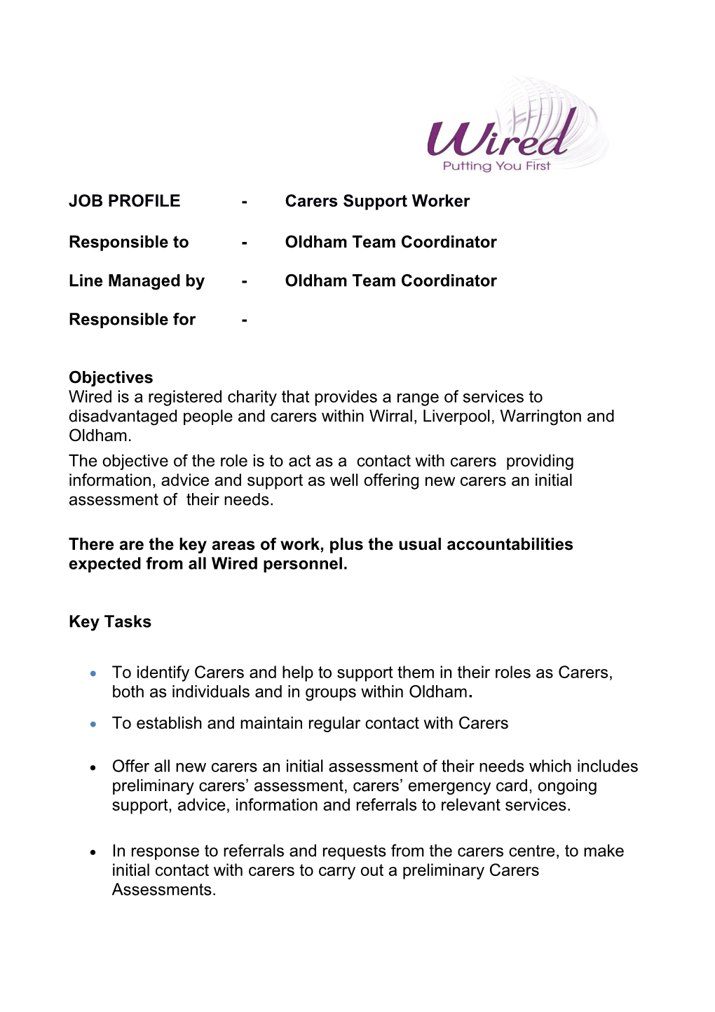 Job Profile- Carers Support Worker