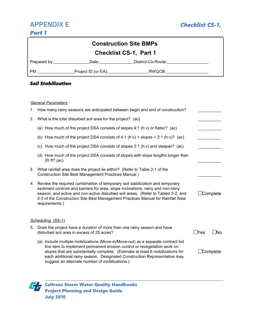 Caltrans Storm Water Quality Handbooks