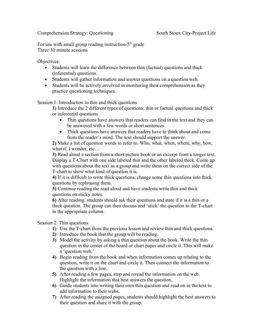 Comprehension Strategy: Questioning