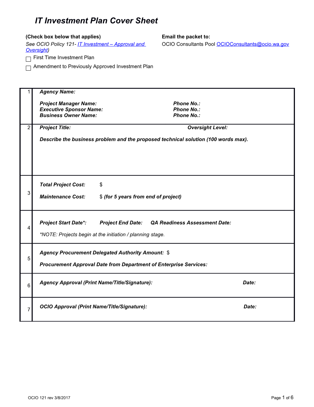 IT Investment Submission Form - Short & Long Budget