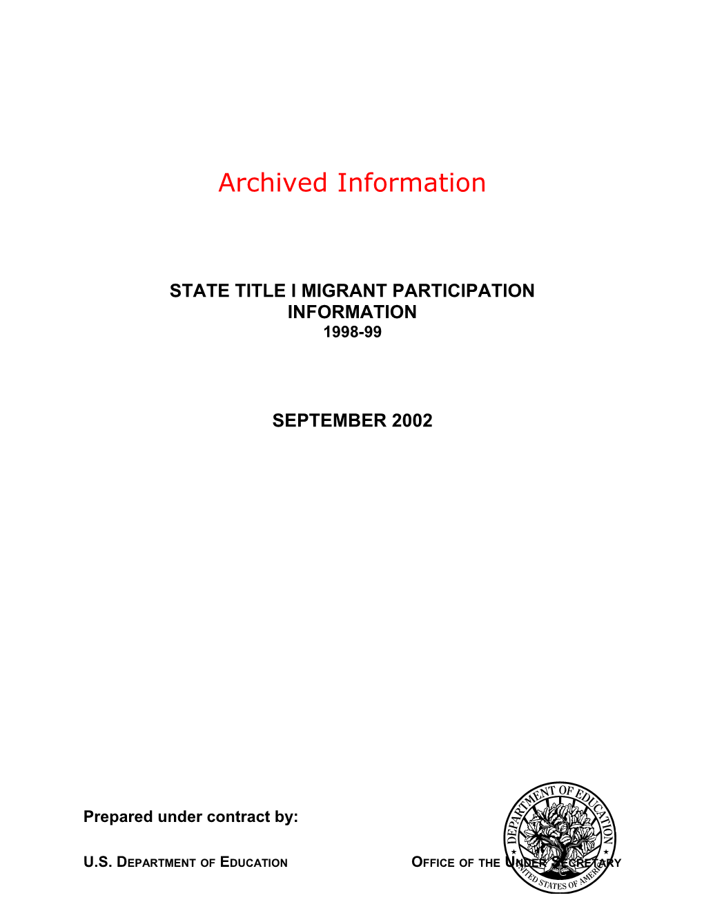 Archived: STATE TITLE I MIGRANT PARTICIPATION INFORMATION