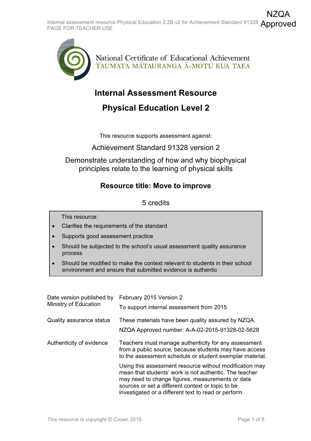 Level 2 Physical Education Internal Assessment Resource s1